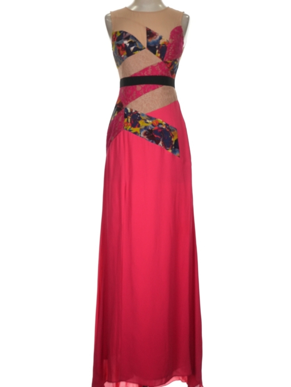 BCBG MAX AZRIA Lonnie Hot Pink Maxi Dress Lace Cutout Panel Open Back Evening - Picture 7 of 10
